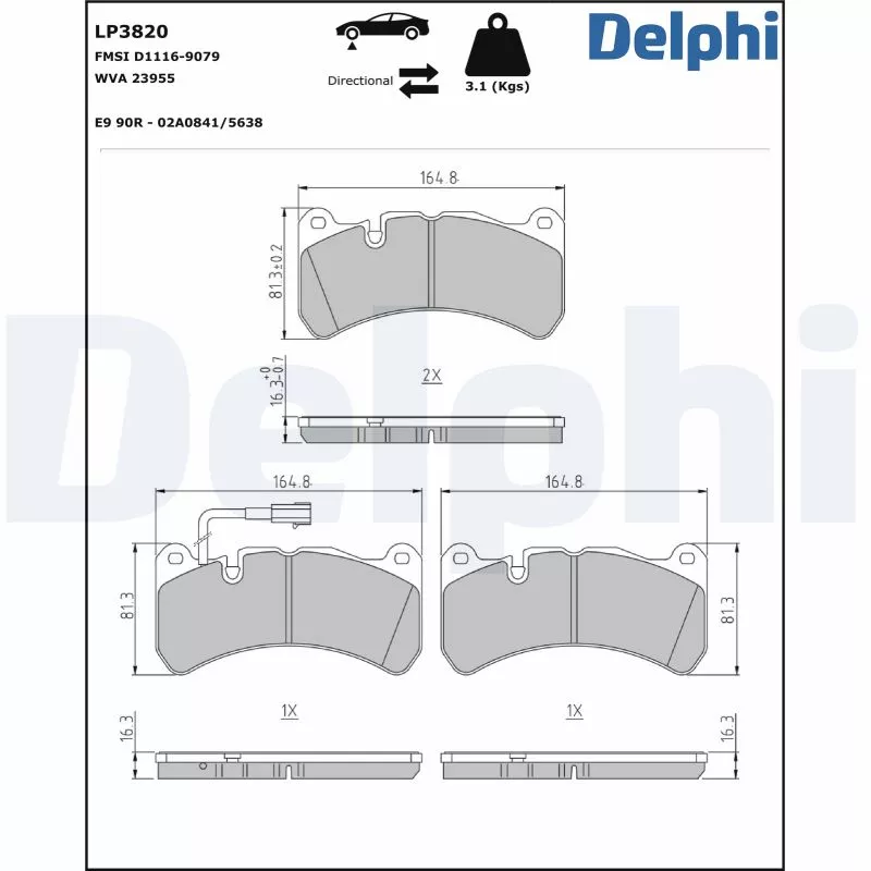 Jeu de 4 plaquettes de frein avant DELPHI LP3820