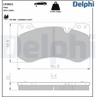 Jeu de 4 plaquettes de frein avant DELPHI LP3821
