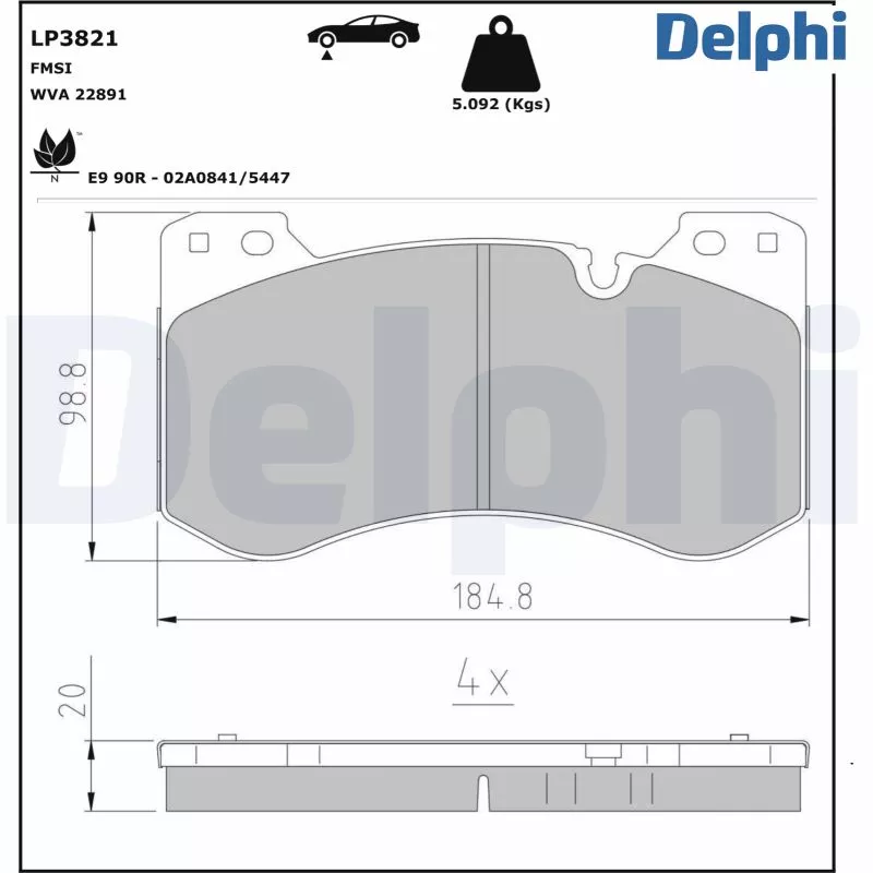 Jeu de 4 plaquettes de frein avant DELPHI LP3821