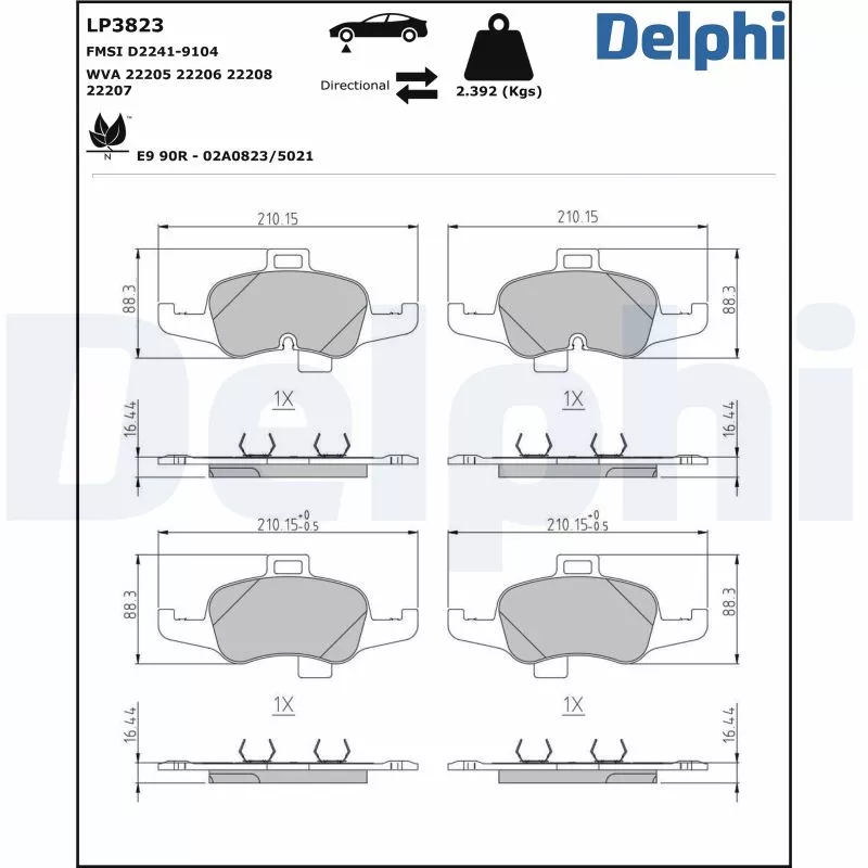 Jeu de 4 plaquettes de frein avant DELPHI LP3823