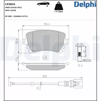Jeu de 4 plaquettes de frein arrière DELPHI LP3824