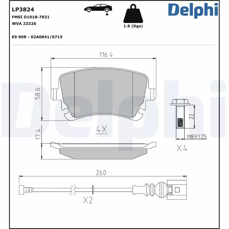 Jeu de 4 plaquettes de frein arrière DELPHI LP3824