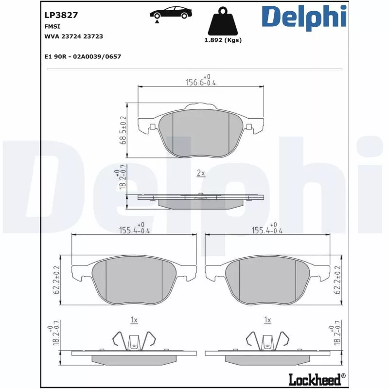 Jeu de 4 plaquettes de frein avant DELPHI LP3827