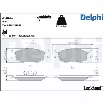 Jeu de 4 plaquettes de frein avant DELPHI LP3831