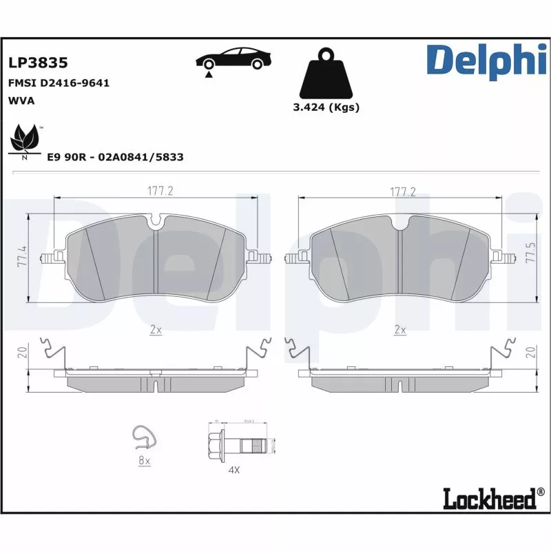 Jeu de 4 plaquettes de frein avant DELPHI LP3835