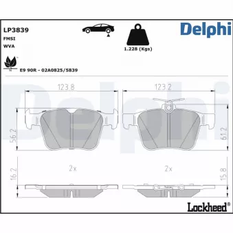 Jeu de 4 plaquettes de frein arrière DELPHI LP3839