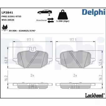 Jeu de 4 plaquettes de frein arrière DELPHI LP3841