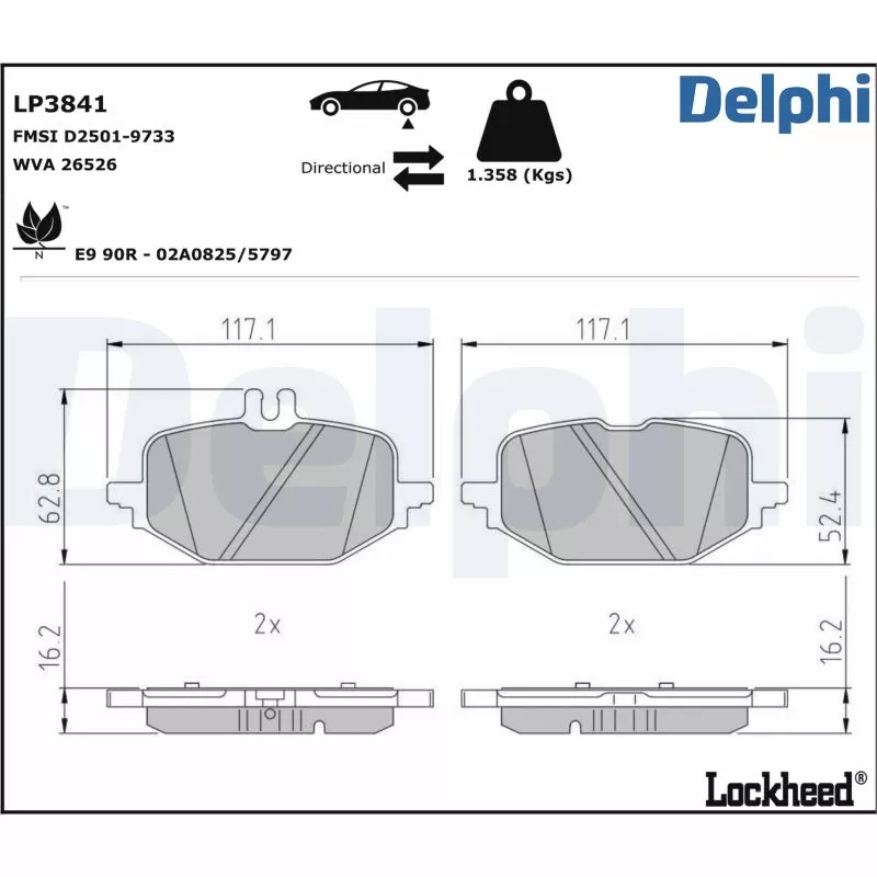 Jeu de 4 plaquettes de frein arrière DELPHI LP3841