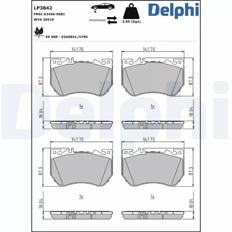 Jeu de 4 plaquettes de frein avant DELPHI LP3842