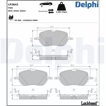 Jeu de 4 plaquettes de frein avant DELPHI LP3843