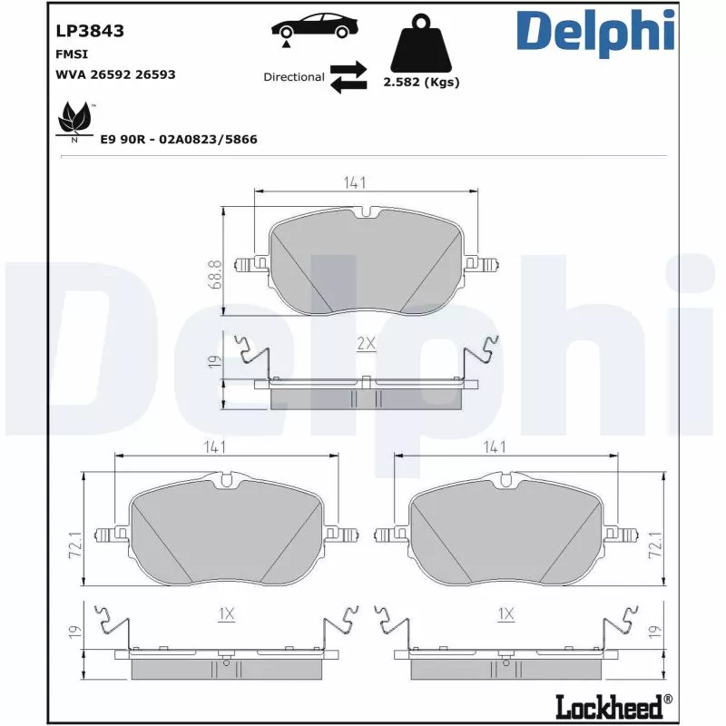 Jeu de 4 plaquettes de frein avant DELPHI LP3843