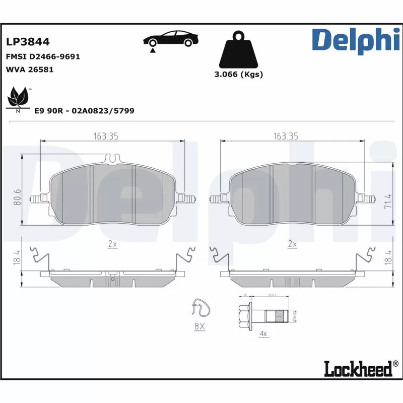 Jeu de 4 plaquettes de frein avant DELPHI LP3844