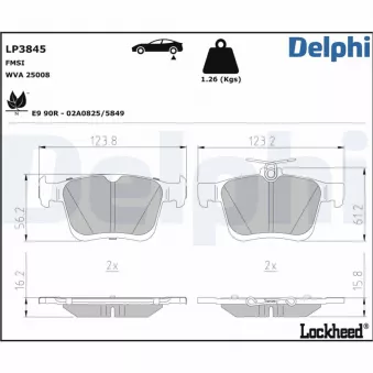 Jeu de 4 plaquettes de frein arrière DELPHI LP3845