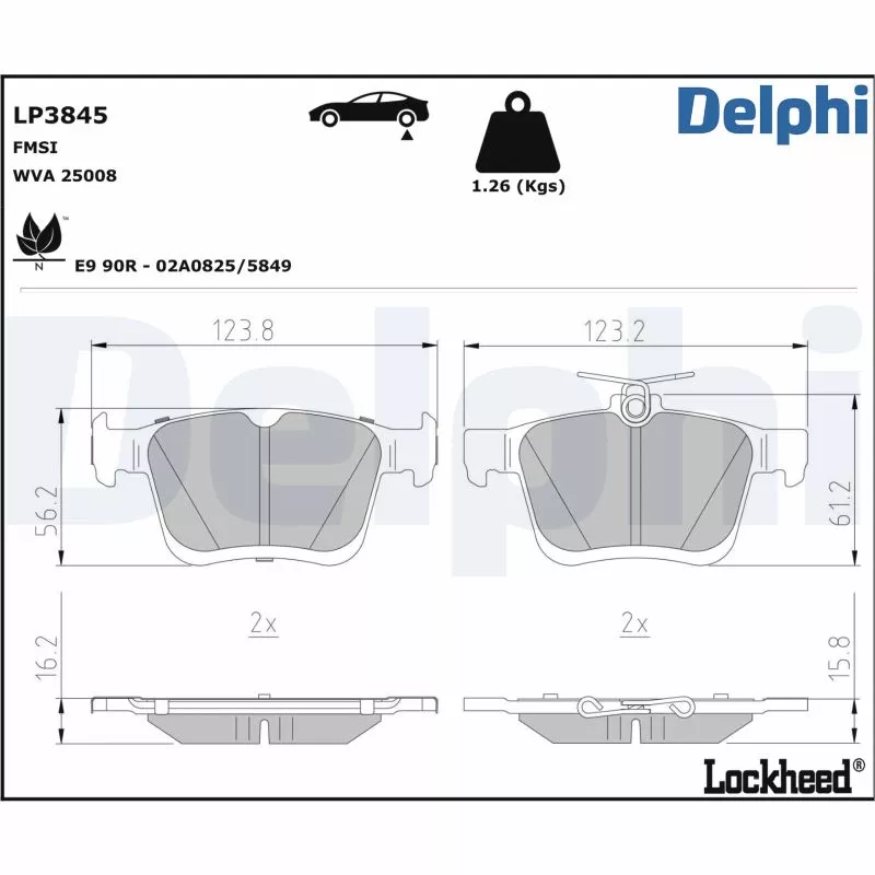 Jeu de 4 plaquettes de frein arrière DELPHI LP3845