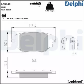 Jeu de 4 plaquettes de frein arrière DELPHI LP3848