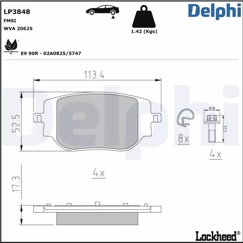 Jeu de 4 plaquettes de frein arrière DELPHI LP3848