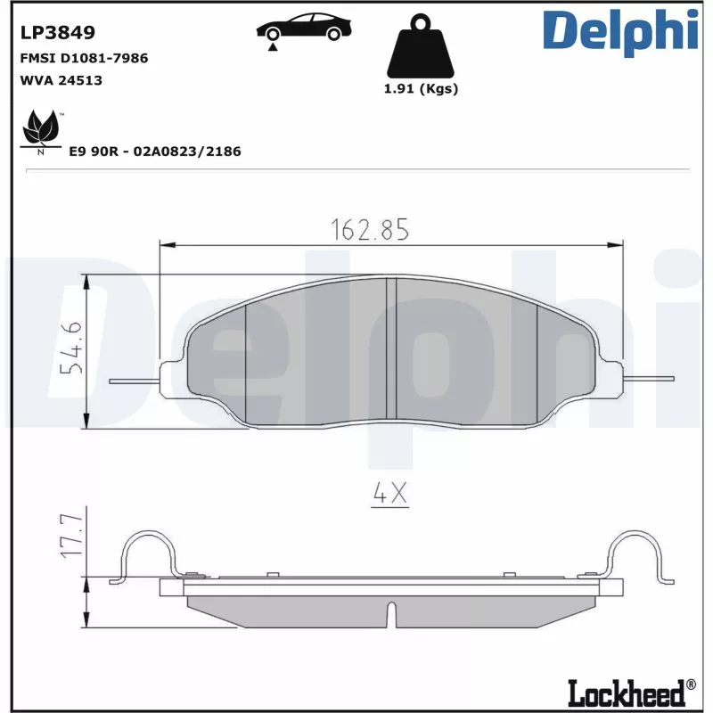 Jeu de 4 plaquettes de frein avant DELPHI LP3849