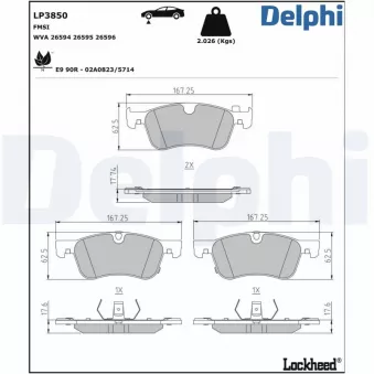 Jeu de 4 plaquettes de frein avant DELPHI LP3850