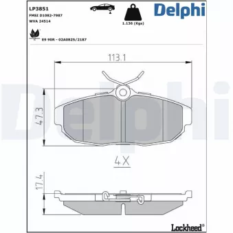 Jeu de 4 plaquettes de frein arrière DELPHI