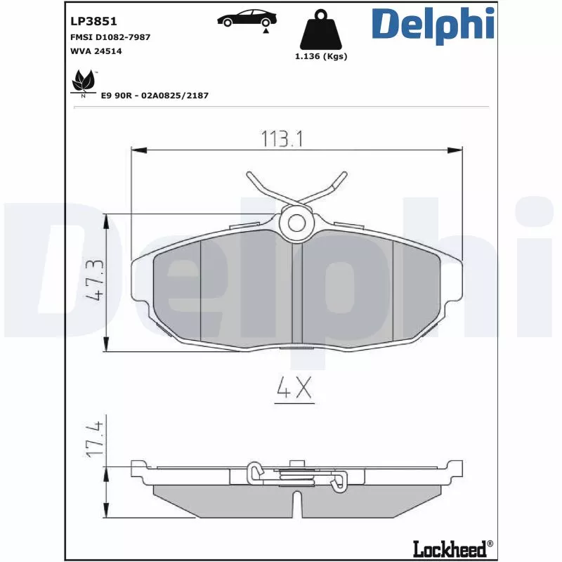 Jeu de 4 plaquettes de frein arrière DELPHI LP3851