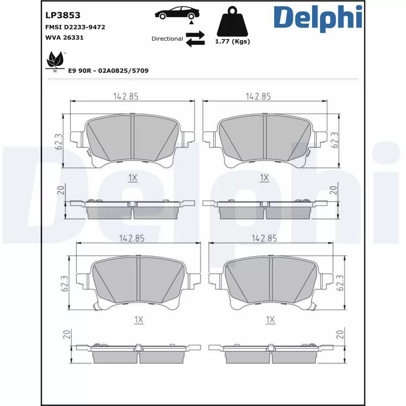Jeu de 4 plaquettes de frein arrière DELPHI LP3853
