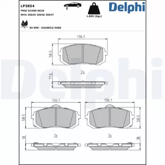 Jeu de 4 plaquettes de frein avant DELPHI LP3854