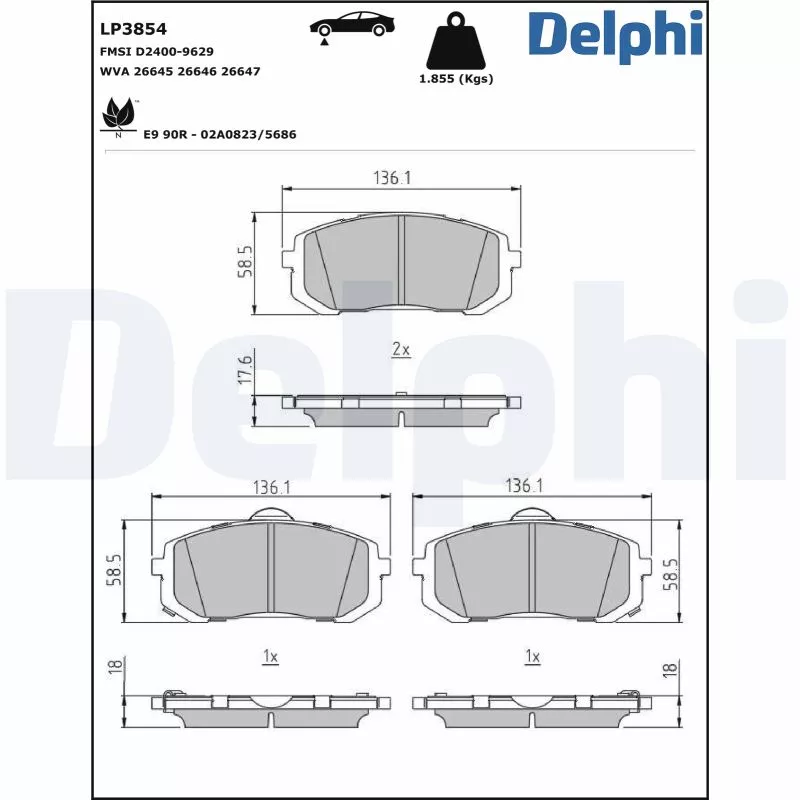 Jeu de 4 plaquettes de frein avant DELPHI LP3854