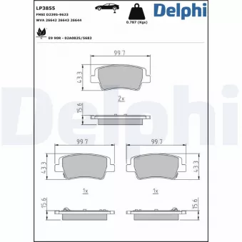 Jeu de 4 plaquettes de frein arrière DELPHI LP3855