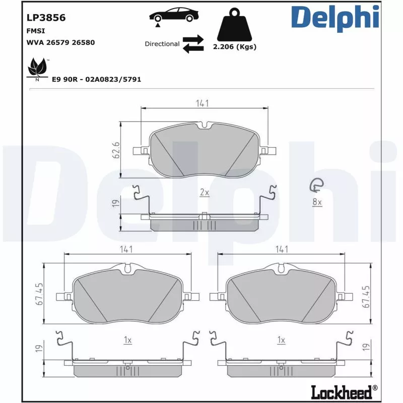 Jeu de 4 plaquettes de frein avant DELPHI LP3856