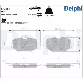 Jeu de 4 plaquettes de frein arrière DELPHI LP3857