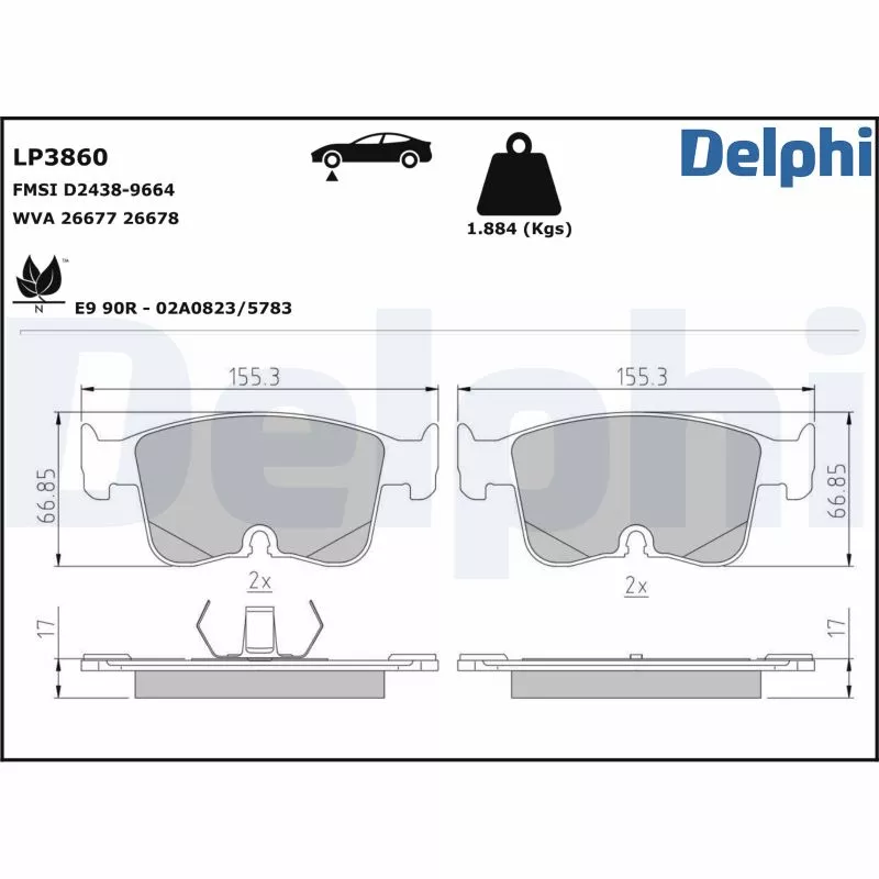 Jeu de 4 plaquettes de frein avant DELPHI LP3860