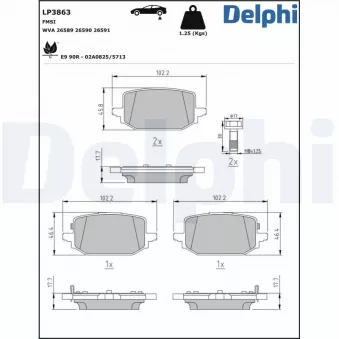 Jeu de 4 plaquettes de frein arrière DELPHI LP3863