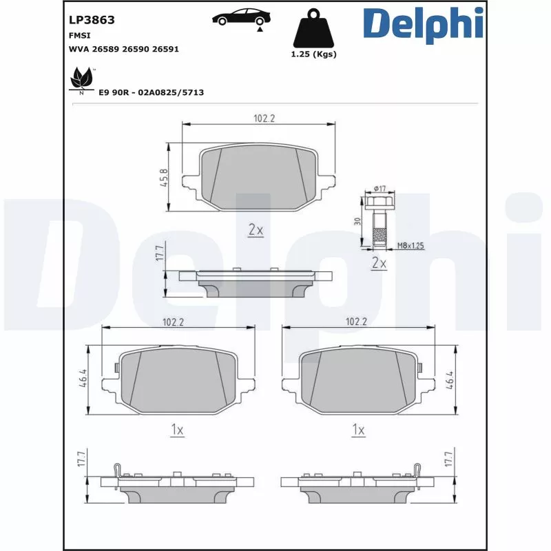 Jeu de 4 plaquettes de frein arrière DELPHI LP3863
