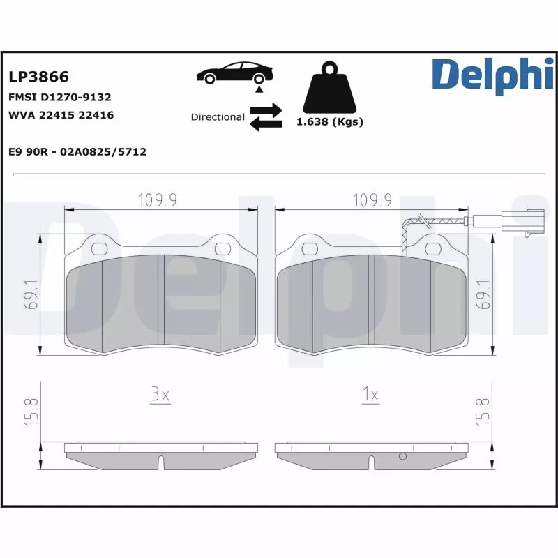 Jeu de 4 plaquettes de frein arrière DELPHI LP3866