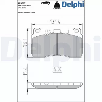 Jeu de 4 plaquettes de frein arrière DELPHI