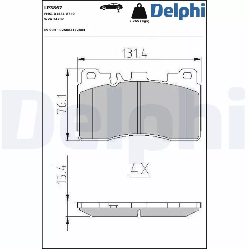 Jeu de 4 plaquettes de frein arrière DELPHI LP3867