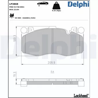 Jeu de 4 plaquettes de frein avant DELPHI LP3868