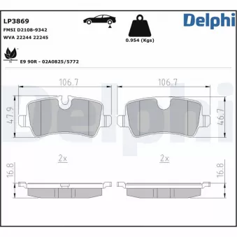 Jeu de 4 plaquettes de frein arrière DELPHI LP3869