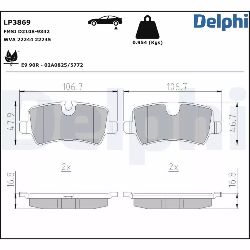 Jeu de 4 plaquettes de frein arrière DELPHI LP3869