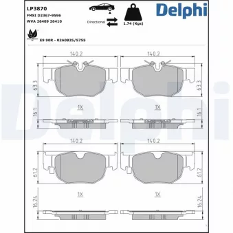 Jeu de 4 plaquettes de frein arrière DELPHI LP3870