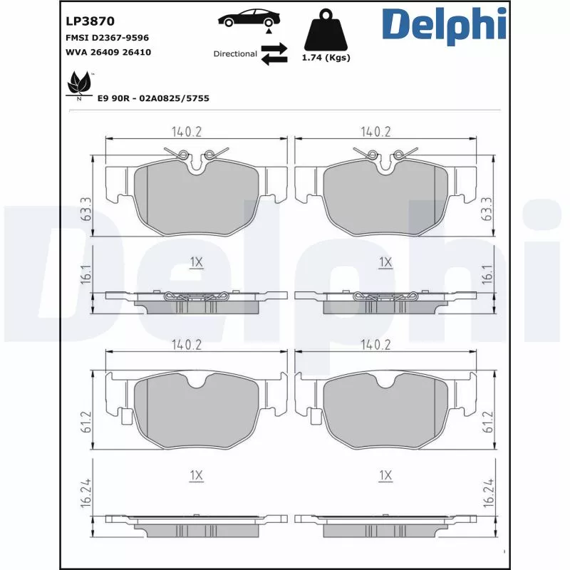 Jeu de 4 plaquettes de frein arrière DELPHI LP3870