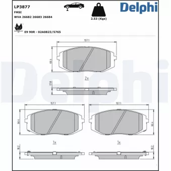 Jeu de 4 plaquettes de frein avant DELPHI LP3877