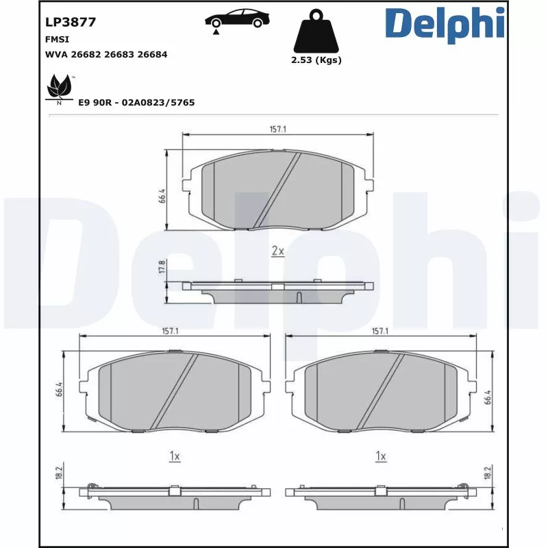 Jeu de 4 plaquettes de frein avant DELPHI LP3877