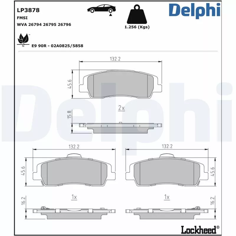 Jeu de 4 plaquettes de frein arrière DELPHI LP3878