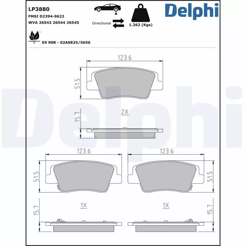 Jeu de 4 plaquettes de frein arrière DELPHI LP3880