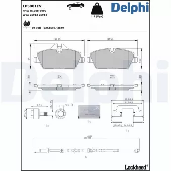 Jeu de 4 plaquettes de frein avant DELPHI LP5001EV