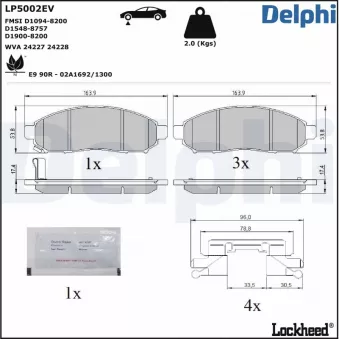 Jeu de 4 plaquettes de frein avant DELPHI LP5002EV