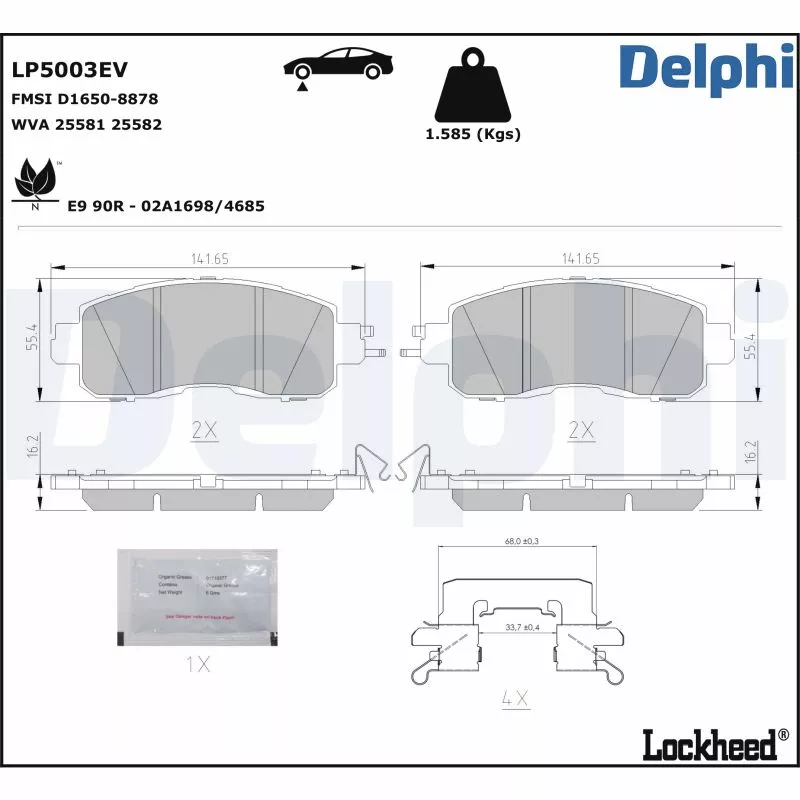 Jeu de 4 plaquettes de frein avant DELPHI LP5003EV