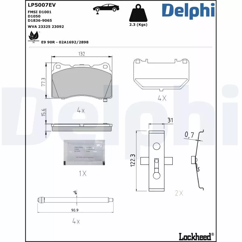 Jeu de 4 plaquettes de frein avant DELPHI LP5007EV