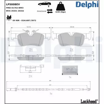 Jeu de 4 plaquettes de frein arrière DELPHI LP5008EV